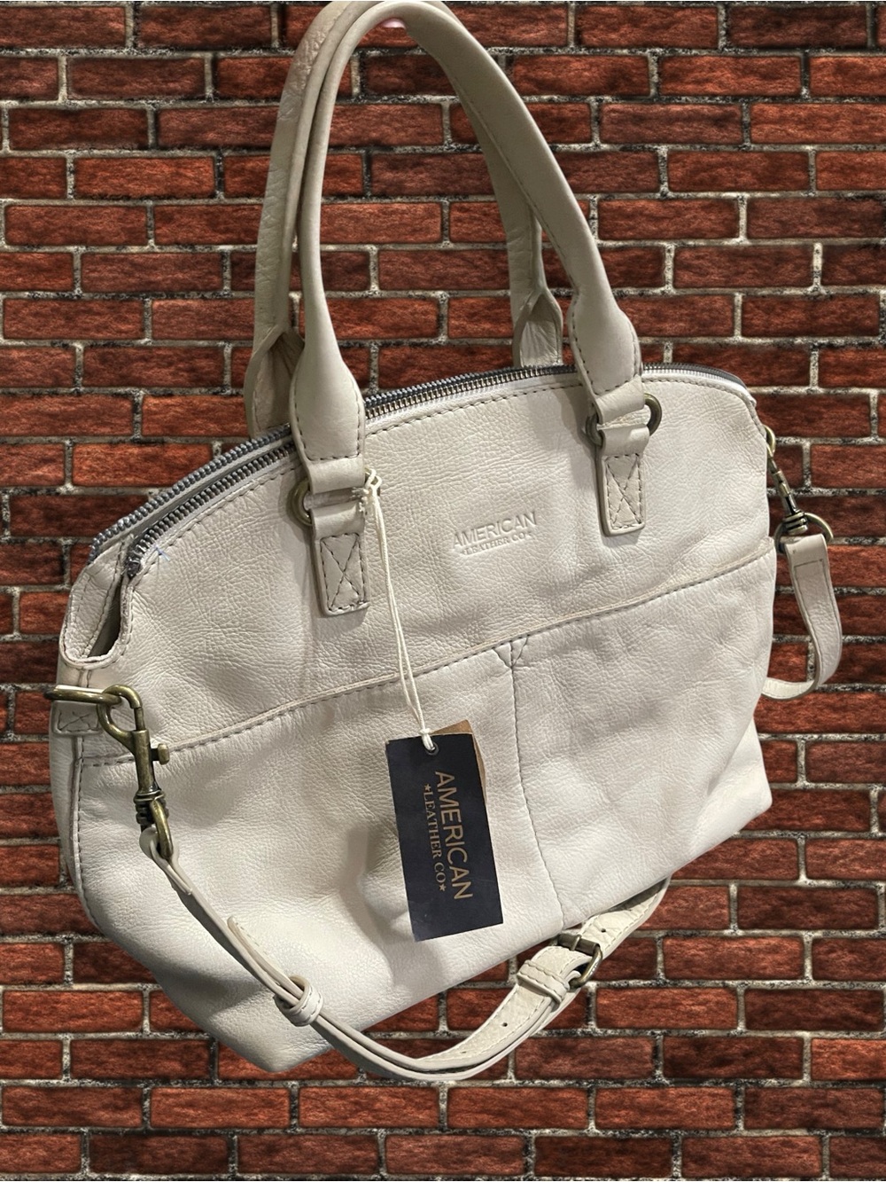 NWT American Leather Co. Carrie Dome Satchel Crossbody Bag - Cream / Vanilla